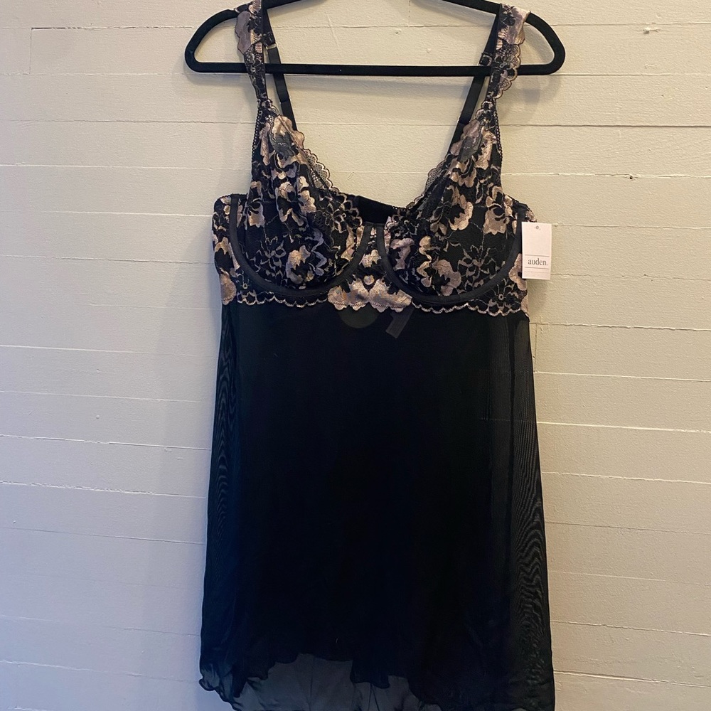 NWT Auden Black Floral Babydoll Lingerie Size XL